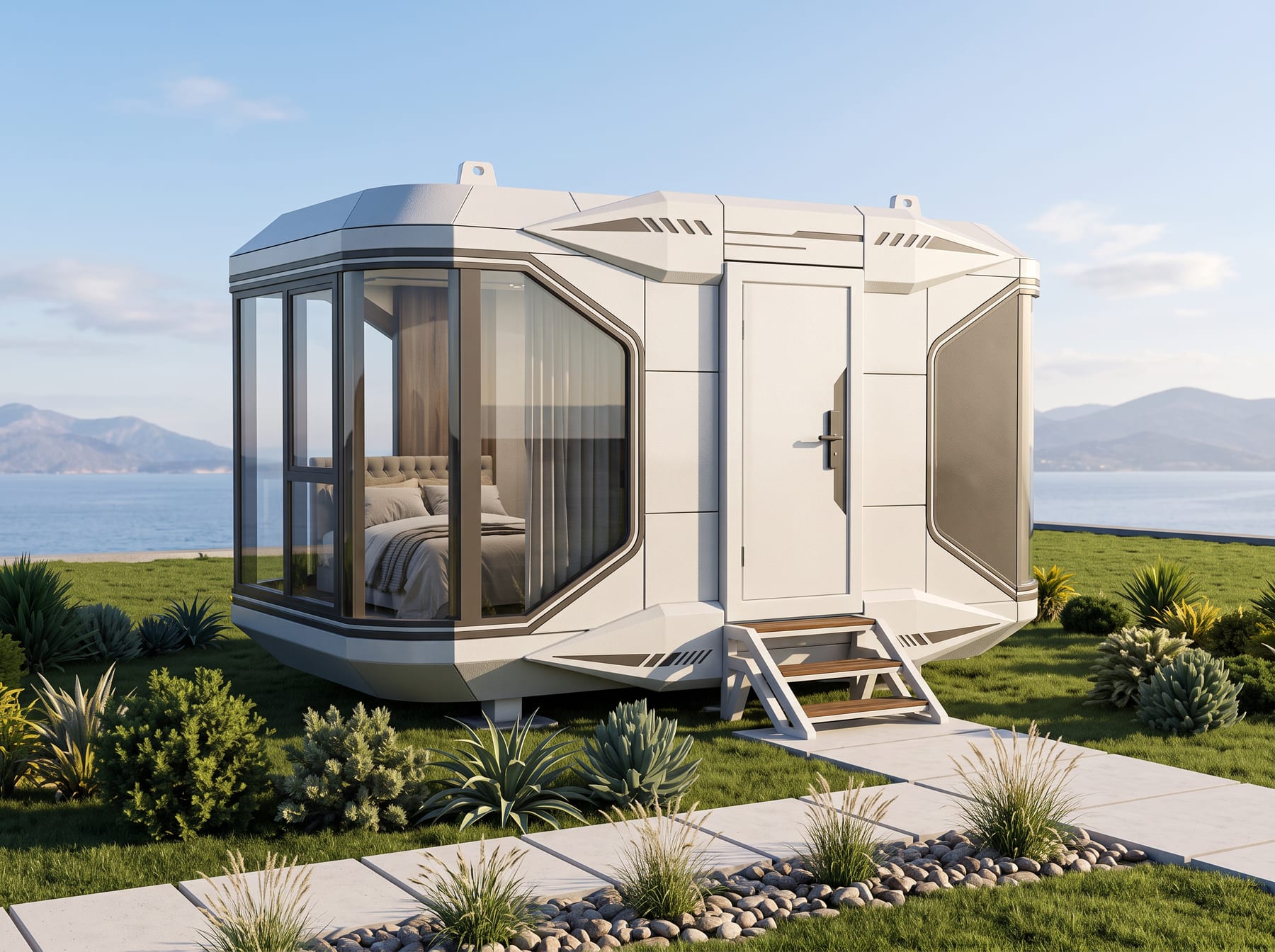 Capsule compacte de 19,4 m² installée en pleine nature